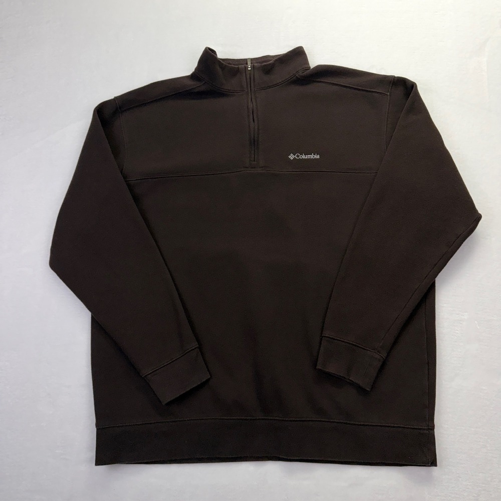 Columbia Mens XXL Brown Quarter Zip Pullover Fleece Lined Sweatshirt Mock Neck
